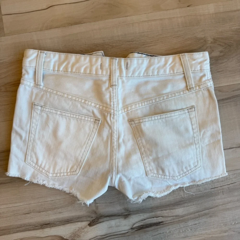 Free People White Denim Shorts Fray Hem Button Fly Cotton